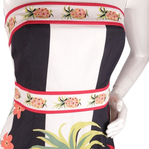 J.Crew Strapless A-Line Dress Cotton Tropical Pineapple Floral Y2K White Black - Picture 3 of 8